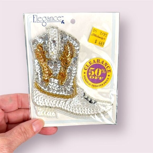 ELEGANCE Vintage 90s Sequin Cowboy Boot Applique *NEW* - Picture 1 of 3
